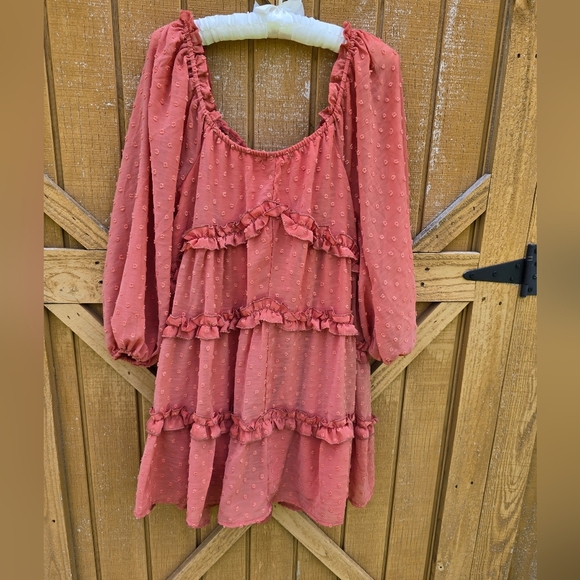 Lovecolette Rust Orange Ruffled Babydoll Tiered Dress Size Small - Picture 3 of 3